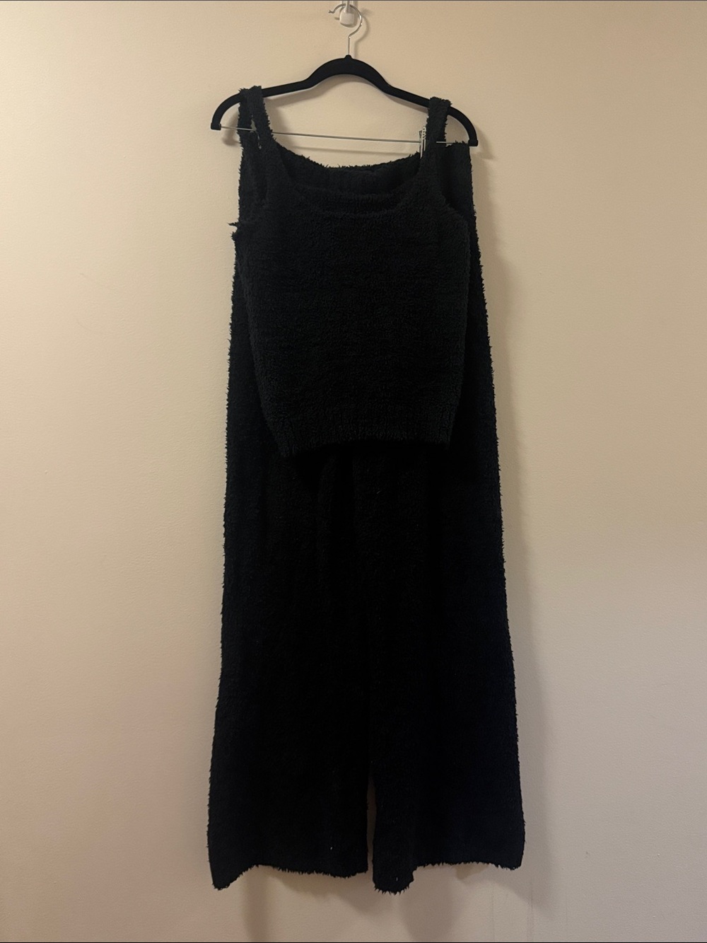 SKIMS Black Plush Wide-Leg Pant and Tank Top Set